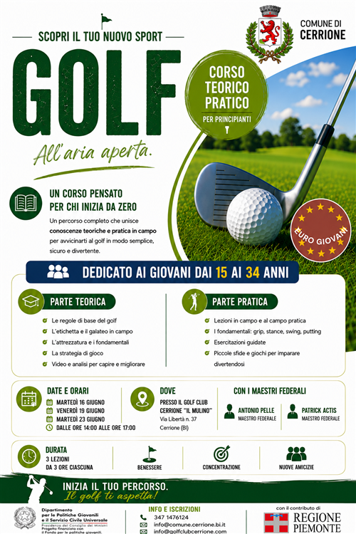 Corso di Golf - Evento nell'ambito del Progetto Regionale "EURO GIOVANI"